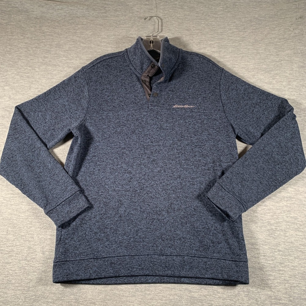 Eddie Bauer Sweater Mens Large Blue 1/4 Snap Mock‎ Neck Knit Pullover Casual